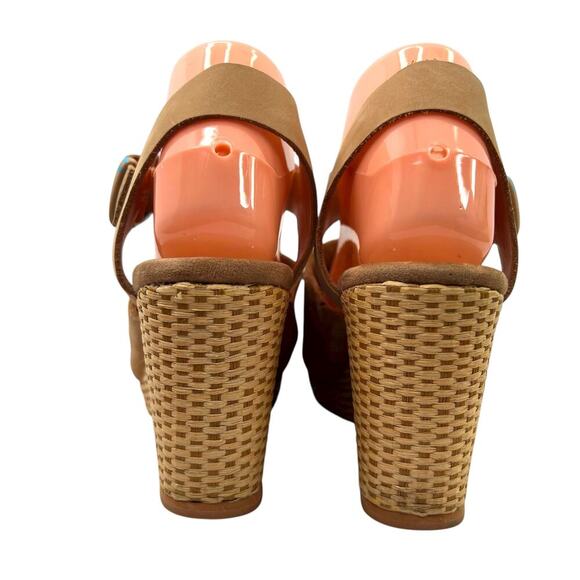 TOMS Tropez Wedge Platform Sandal 3 inch Heel in Honey Suede Leather Women's 8.5 - Picture 12 of 15